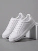 Men's PU Leather White Shoes, Low-Cut Spring/Autumn Sneakers With Round Toe, Soft Sole, And Lace-Up, Casual Sports Shoes